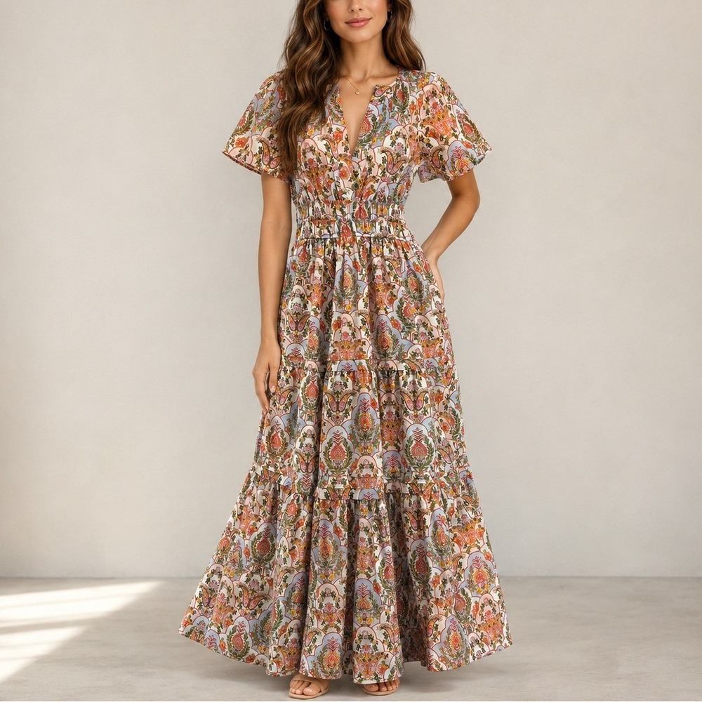 Anthropologie Somerset Maxi Dress XXS Paisley Floral Tiered Cottagecore Boho